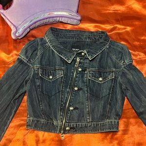 Miss Sixty Cropped Asymmetrical Zipper Jean Jacket